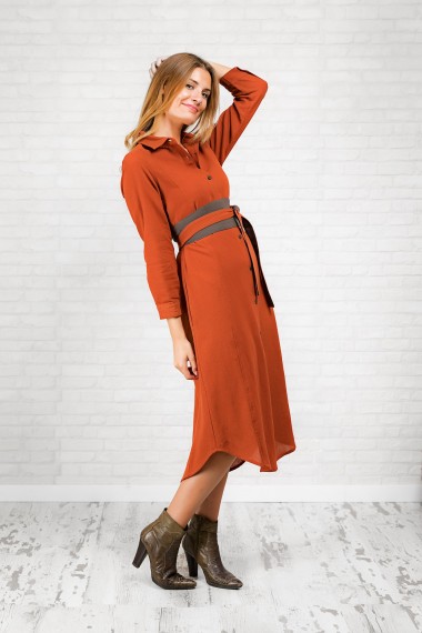 Vestido Camisero Teja Yute Sadar de Dando un Paseo