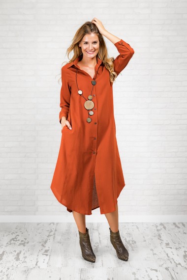 Vestido Camisero Teja Yute Sadar de Dando un Paseo