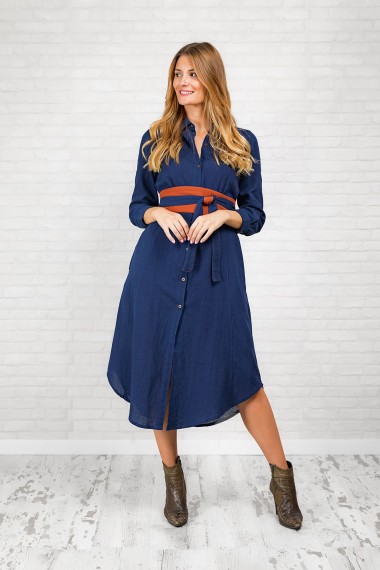 Vestido Camisero Azul Navy Yute Sadar de Dando un Paseo