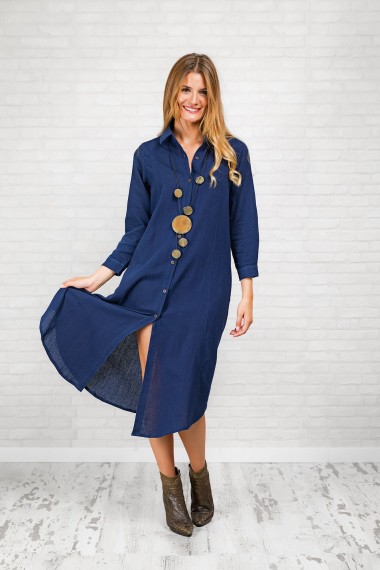Vestido Camisero Azul Navy Yute Sadar de Dando un Paseo
